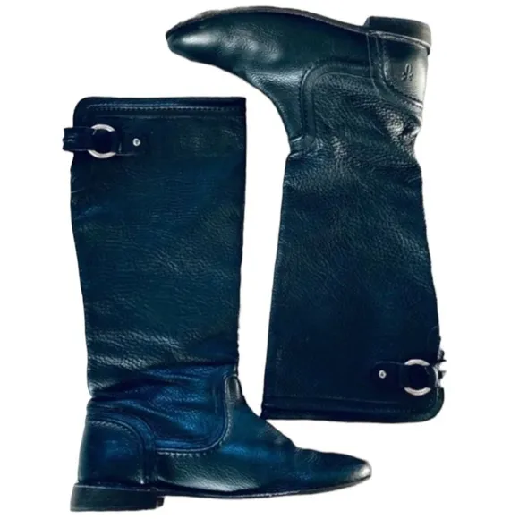 Frye Paige Trapunto Black Pebbled Leather Tall Riding Boots Size 6