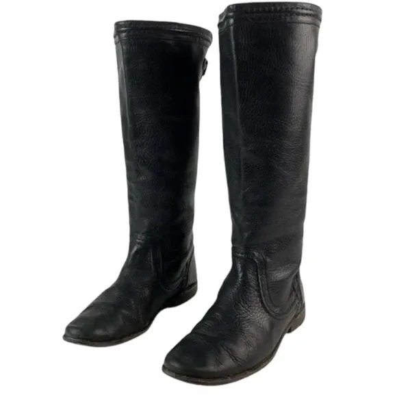 Frye Paige Trapunto Black Pebbled Leather Tall Riding Boots Size 6
