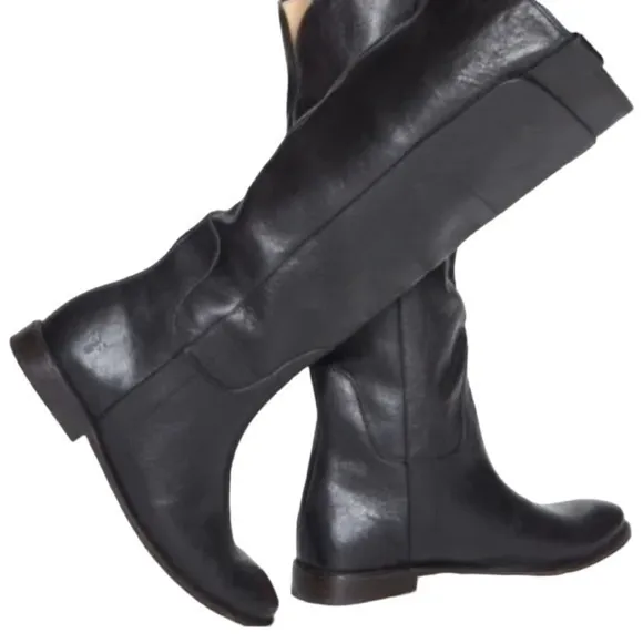 Frye Paige Trapunto Black Pebbled Leather Tall Riding Boots Size 6