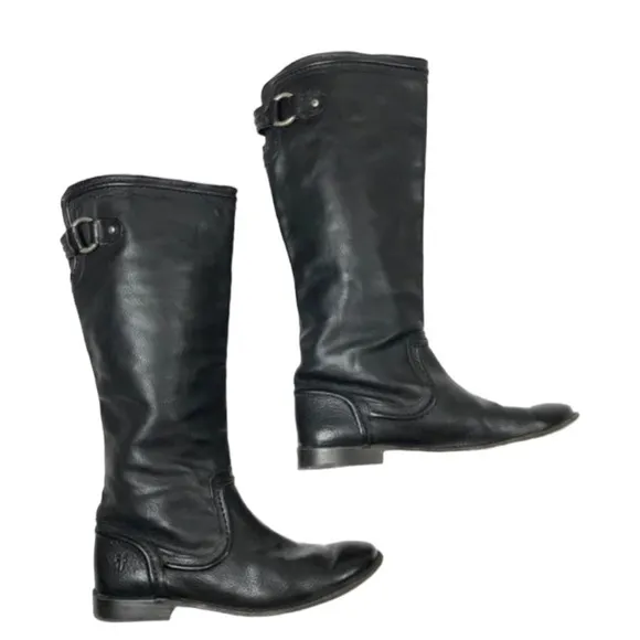 Frye Paige Trapunto Black Pebbled Leather Tall Riding Boots Size 6