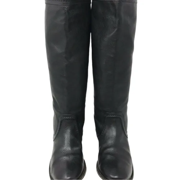 Frye Paige Trapunto Black Pebbled Leather Tall Riding Boots Size 6