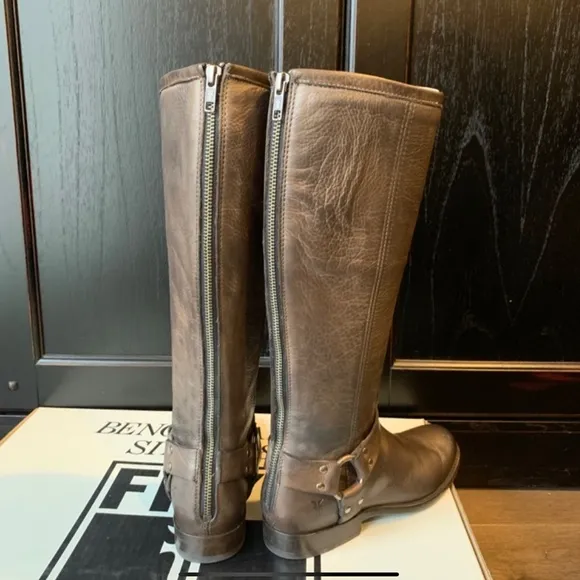 Frye Phillip Harness Tall Grey Boots