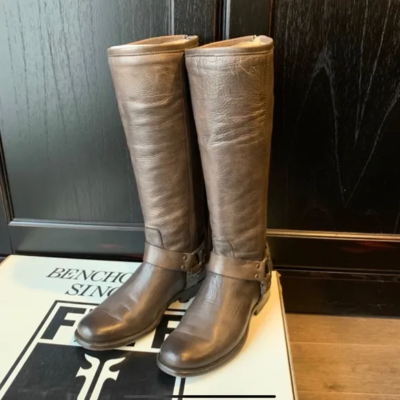 Frye Phillip Harness Tall Grey Boots