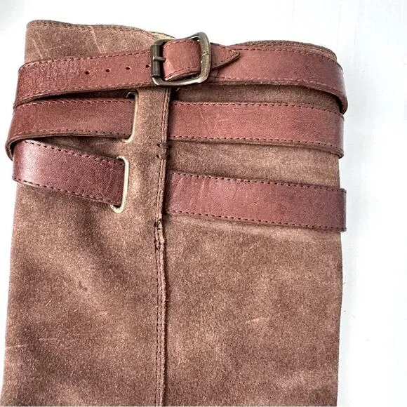 Frye Shirley strappy tall riding boots leather ankle zip closure brown size 6