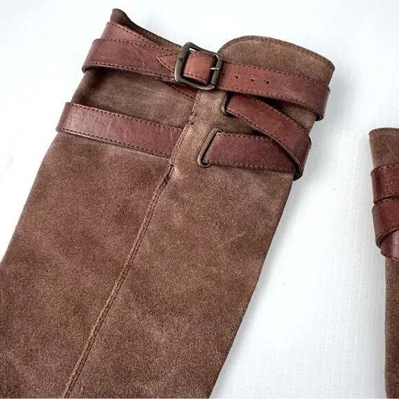 Frye Shirley strappy tall riding boots leather ankle zip closure brown size 6