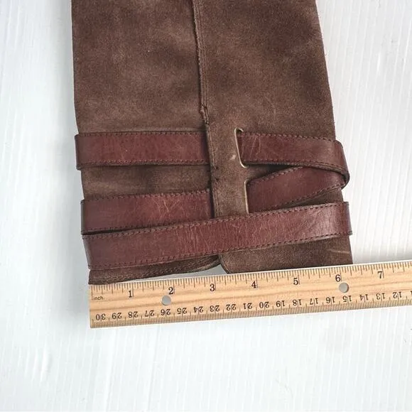 Frye Shirley strappy tall riding boots leather ankle zip closure brown size 6