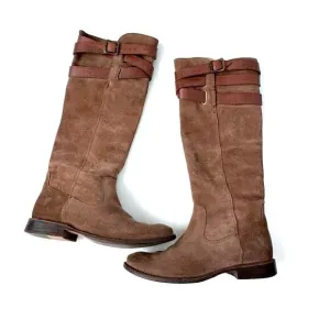 Frye Shirley strappy tall riding boots leather ankle zip closure brown size 6