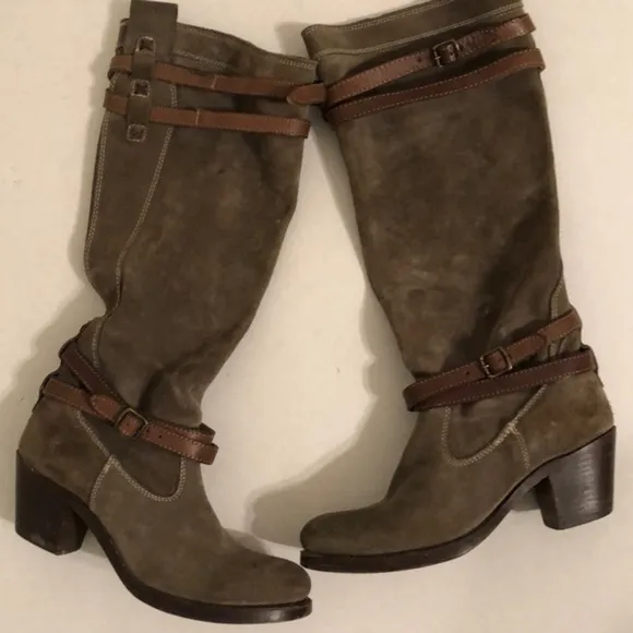 Frye Taupe olive Leather Suede Tall Boots size 6.5