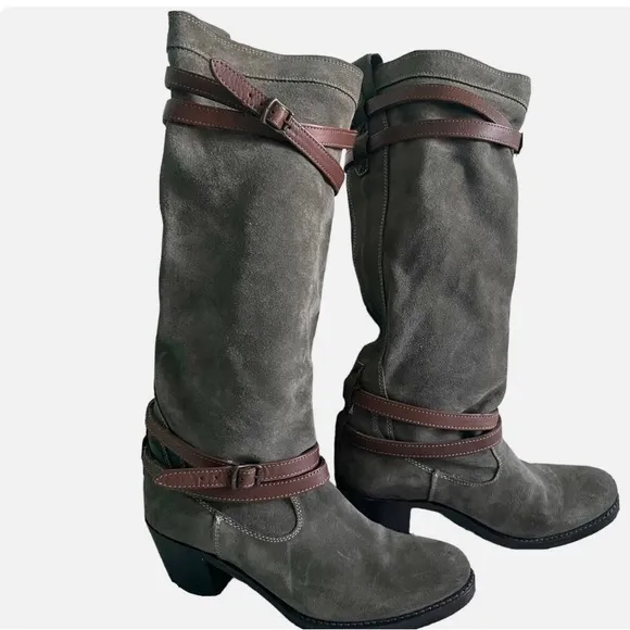 Frye Taupe olive Leather Suede Tall Boots size 6.5