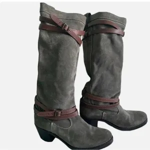 Frye Taupe olive Leather Suede Tall Boots size 6.5