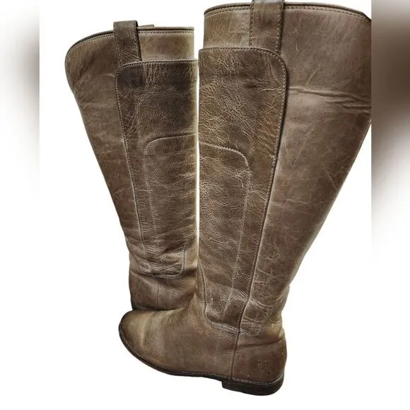 Frye Taupe Paige leather knee-high riding boots 6.5