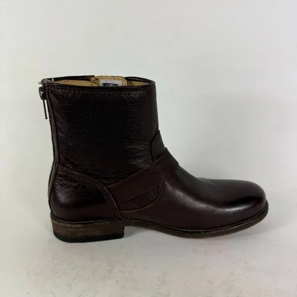 Frye Tyler Engineer Boots Women's 6.5 Brown Leather Zip Ankle Strap Booties