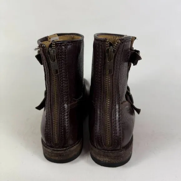 Frye Tyler Engineer Boots Women's 6.5 Brown Leather Zip Ankle Strap Booties