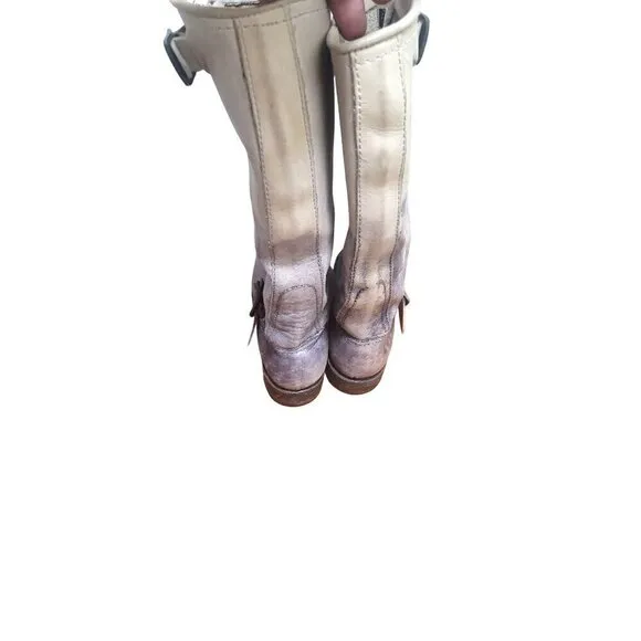 FRYE VERONICA WOMEN'S LEATHER BUCKLE DISTRESSED CREAM/GRAY TALL BOOTS SIZE 6