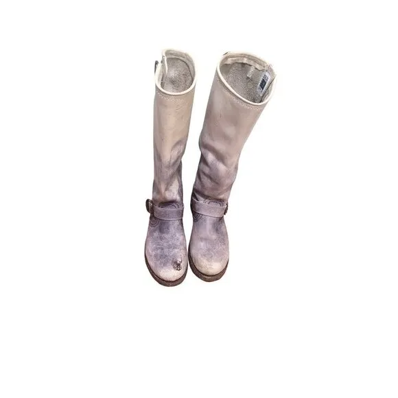 FRYE VERONICA WOMEN'S LEATHER BUCKLE DISTRESSED CREAM/GRAY TALL BOOTS SIZE 6