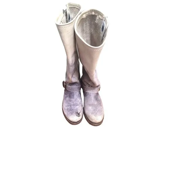 FRYE VERONICA WOMEN'S LEATHER BUCKLE DISTRESSED CREAM/GRAY TALL BOOTS SIZE 6