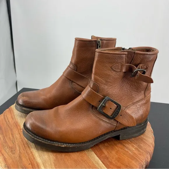 Frye Vicky Buckle ankle Boots brown Leather Sz 6.5