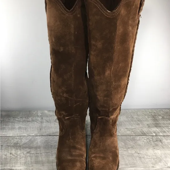 Frye Womens #78326 Cara Tall Brown Suede Leather Mid Calf Riding Boots Size 6.5