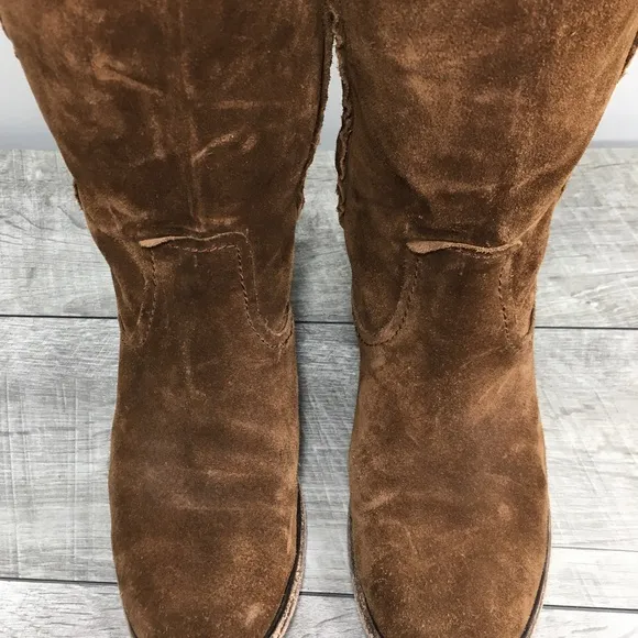Frye Womens #78326 Cara Tall Brown Suede Leather Mid Calf Riding Boots Size 6.5