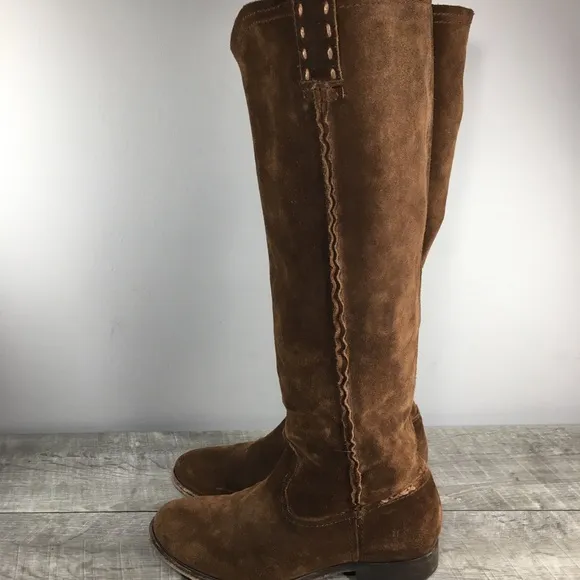 Frye Womens #78326 Cara Tall Brown Suede Leather Mid Calf Riding Boots Size 6.5