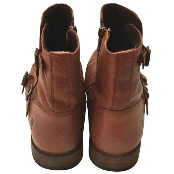 FRYE Women’s Ethan Triple Monk Strap Brown Leather Ankle Boots Size 8