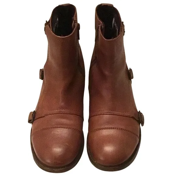 FRYE Women’s Ethan Triple Monk Strap Brown Leather Ankle Boots Size 8