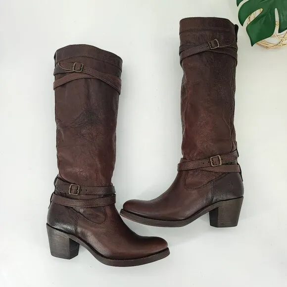 Frye Women's Jane Brown Leather Tall Heels Boots Size 6