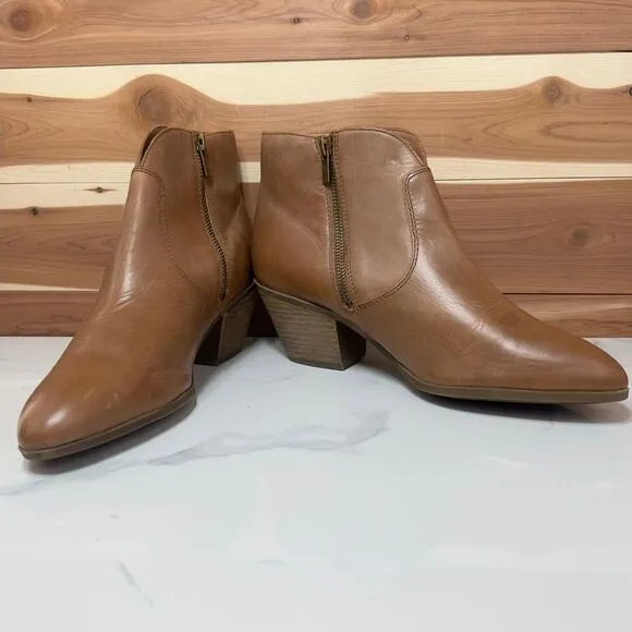 Frye Women's Leather Ankle Boots Western Inspired Side Zip Brown Booties‎ sz 10M