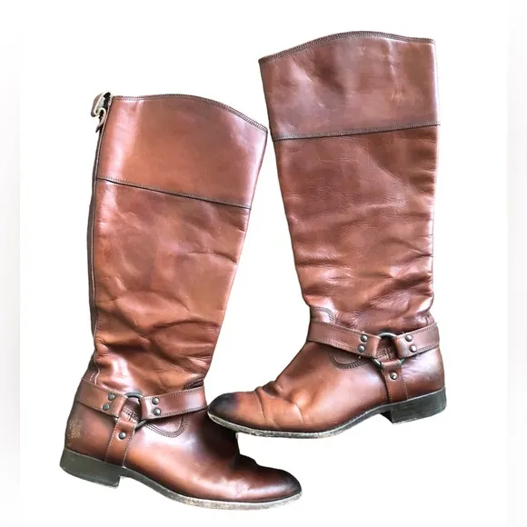 Frye Women’s Leather Brown Zipper Tall Boots Size 8.5