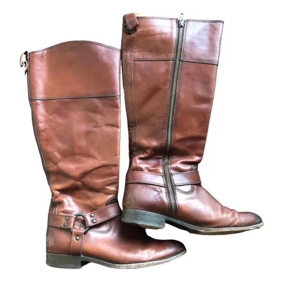 Frye Women’s Leather Brown Zipper Tall Boots Size 8.5