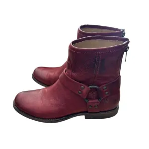 Frye Women's Phillip Harness Ankle Boots Red Leather Western Boho Style 8.5