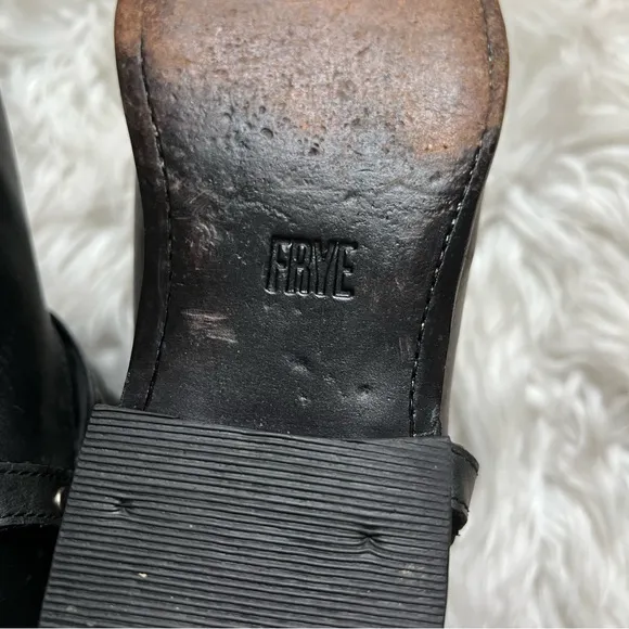 FRYE Wyatt Harness Black Leather Shorty Ankle Boots with Silver Metal Accents