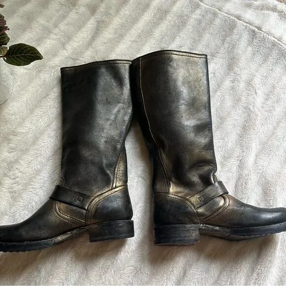 Frye x Coach Veronica Metallic Tall Leather Boots