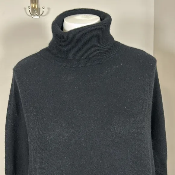 Garnet Hill Oversized Turtleneck Sweater Black Wool Cashmere Pockets Sz XS