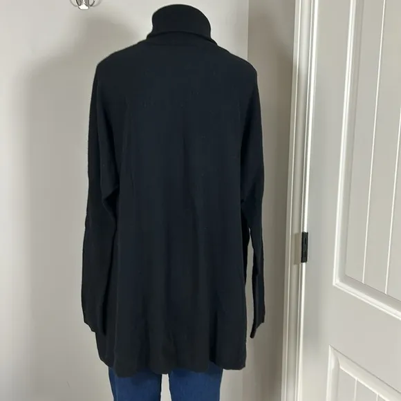 Garnet Hill Oversized Turtleneck Sweater Black Wool Cashmere Pockets Sz XS