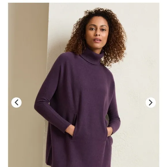 Garnet Hill Oversized Turtleneck Sweater Black Wool Cashmere Pockets Sz XS