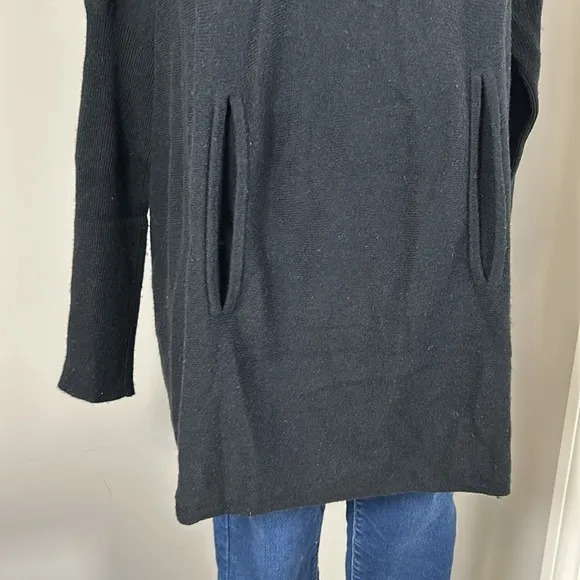 Garnet Hill Oversized Turtleneck Sweater Black Wool Cashmere Pockets Sz XS