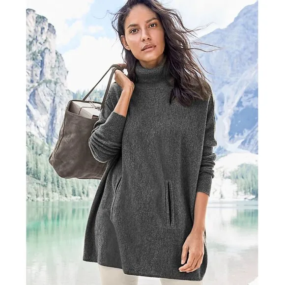 Garnet Hill Wool &amp; Cashmere Oversized Turtleneck Sweater Extra Small