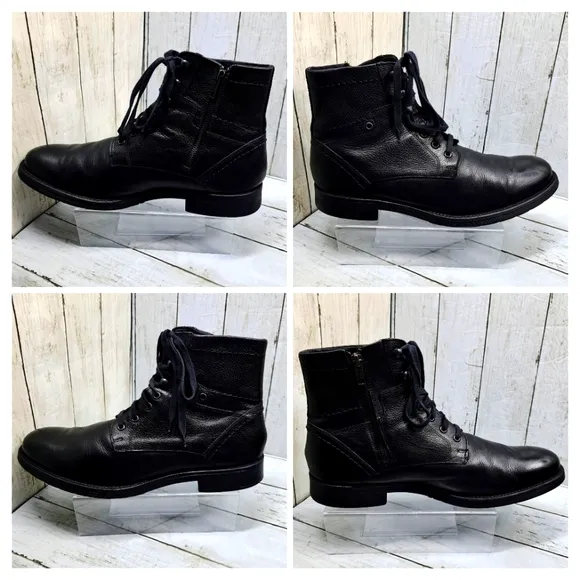 GBX Men 10.5M #091371 Black Leather Laceup SideZip Ankle Moto Boots