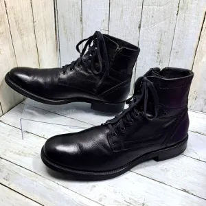 GBX Men 10.5M #091371 Black Leather Laceup SideZip Ankle Moto Boots