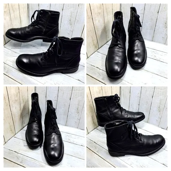 GBX Men 10.5M #091371 Black Leather Laceup SideZip Ankle Moto Boots