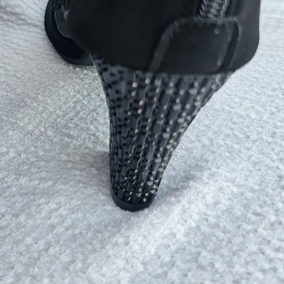Generic black lace booties, block heel with crystal detail, size 42