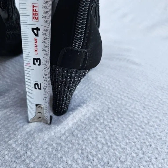 Generic black lace booties, block heel with crystal detail, size 42