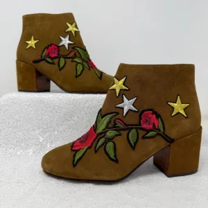 Gentle Souls  Braise Suede Embroidered Brown Ankle Boots size 9.5 women’s
