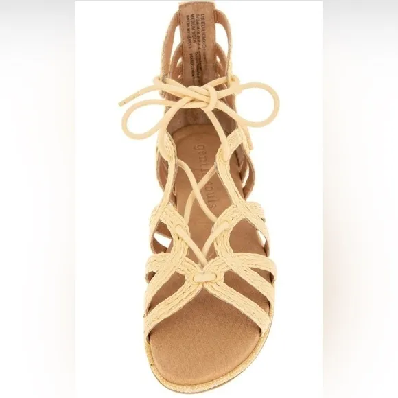 Gentle Souls Break My Heart 3 Caged Gladiator Sandals in Natural Raffia 8 1/2