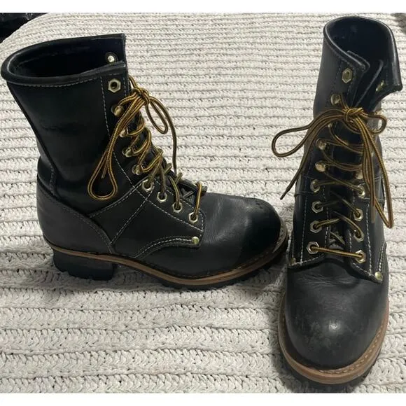 Georgia Logger 8&quot; Lace Up Mid Calf Boots Leather G120T Men's Size 6 M Black Work