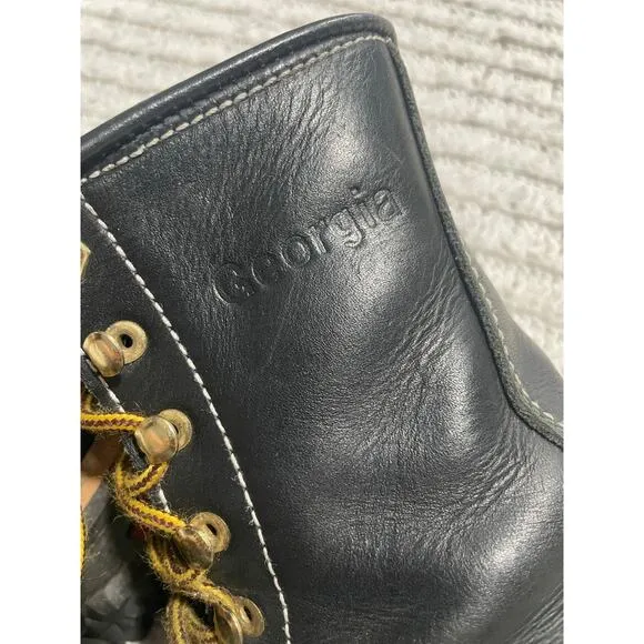 Georgia Logger 8&quot; Lace Up Mid Calf Boots Leather G120T Men's Size 6 M Black Work