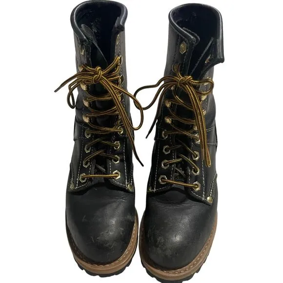 Georgia Logger 8&quot; Lace Up Mid Calf Boots Leather G120T Men's Size 6 M Black Work