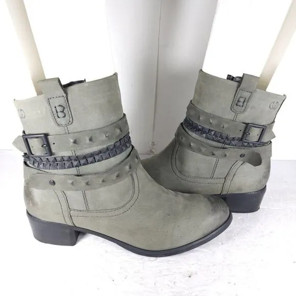 Gerry Weber Women's EU41 US10-10,5 Gray Leather Studded Strappy Ankle Boots