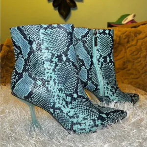 Gianni Bini Blue Snake Print Ankle Boots